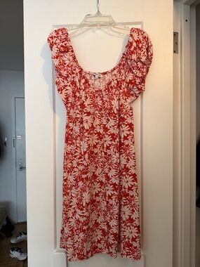 Madewell Red Floral Puff-Sleeve Dress